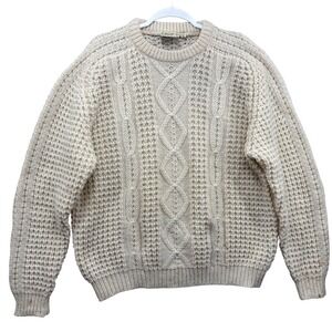 Gaeltarra Sweater Mens 46 Cream Wool Aran Fisherman Cable Knit Crewneck Ireland